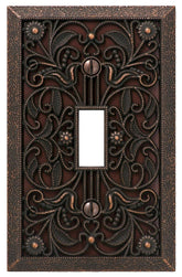 Amerelle Filigree 65TDB Wallplate, 4-1/2 in L, 2-13/16 in W, 1 -Gang, Metal, Aged Bronze